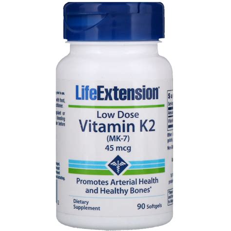 Life Extension, Low Dose Vitamin K2 (MK-7), 45 mcg, 90 Softgels | By ...