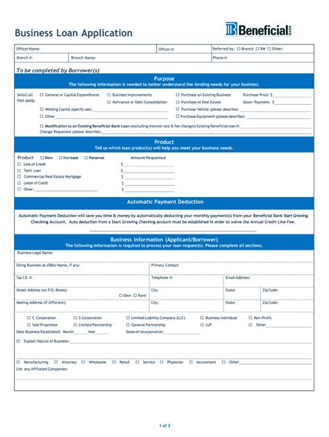 Beneficial Bank Business Loan Application Form - Fill Online, Printable ...