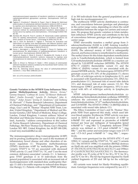 (PDF) Genetic Variation in the MTHFR Gene Influences Thiopurine Methyltransferase Activity