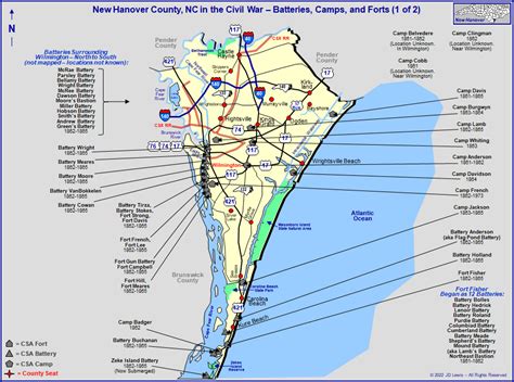 Known Civil War Batteries, Camps, and Forts in New Hanover County, NC