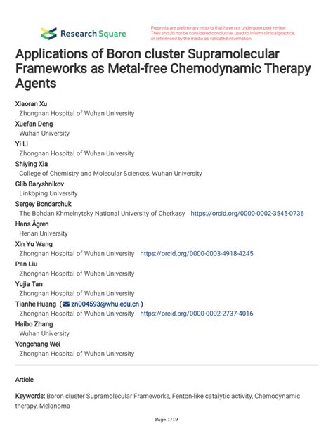 (PDF) Applications of Boron cluster Supramolecular Frameworks as Metal-free Chemodynamic Therapy ...