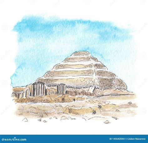 Egyptian pyramid of Djoser stock illustration. Illustration of building ...