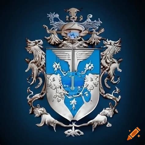 Blue and silver coat of arms with wolf crest on Craiyon