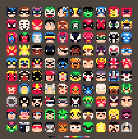 8x8, 100 superhero faces, pico8 color palette on Behance | Pixel art ...