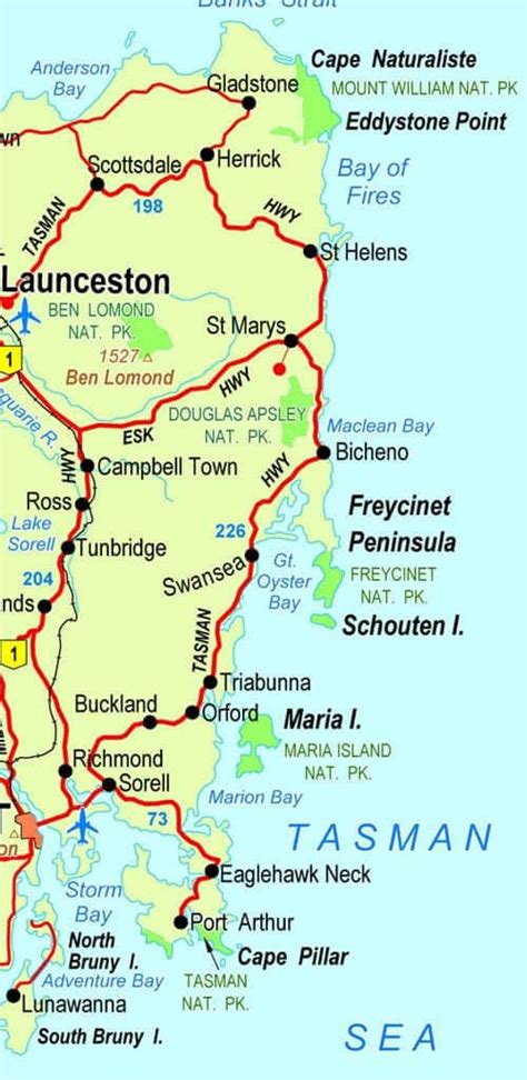 Map Of East Coast Tasmania | Island Maps