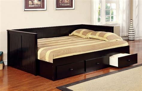 CM1927BK Wolford black finish wood frame full size day bed with drawers ...