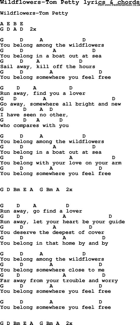 Love Song Lyrics for:Wildflowers-Tom Petty with chords.