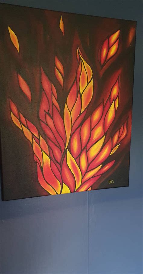 Fire Flame, Acrylic Fire Painting on Canvas, Red and Yellow Flames ...