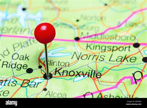 Knoxville pinned on a map of Tennessee, USA Stock Photo - Alamy