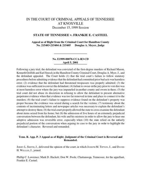 Court of Criminal Appeals of Tennessee On State of Tennessee v. Frankie E. Casteel | PDF ...