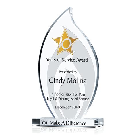 Crystal Flame Years of Service Award Plaque for Employee Working Anniversaries | DIY Awards