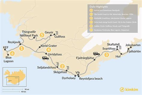 Map of Best of Iceland's South Coast & Golden Circle - 6 Days | Iceland ...