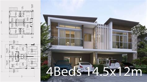 Twin house design plan 14.5x12m with 6 bedrooms - House Plan Map