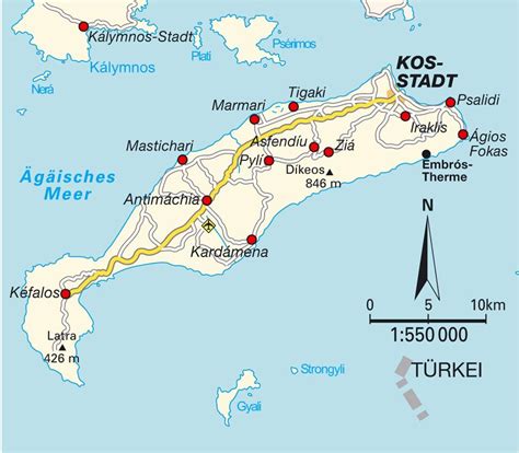 Island map Kos, Greece. Maps and directions at hot-map.