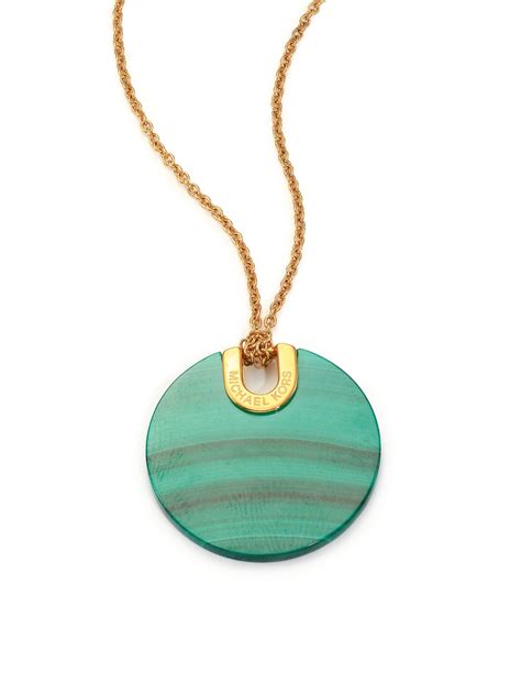 Michael kors Cityscape Disc Green Malachite Pendant Necklace in Green | Lyst