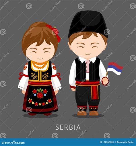 Serbs in National Dress with a Flag. Stock Vector - Illustration of greeting, ethnic: 122363685