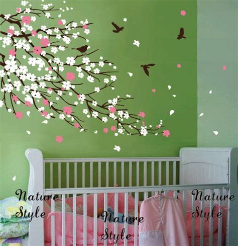 Cherry blossom branches and birds -Nursery wall decal baby girl room wall decals flowers cherry ...