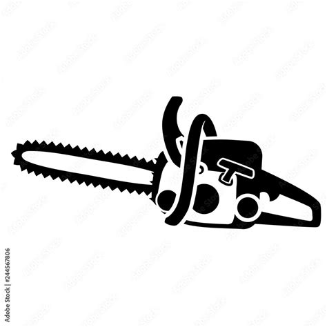 Black isolated detailed chainsaw silhouette. Vector flat simple ...