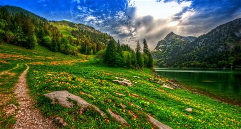 Fond d'écran : 2526x1358 px, forêt, HDR, Lac, paysage, Montagne, la ...