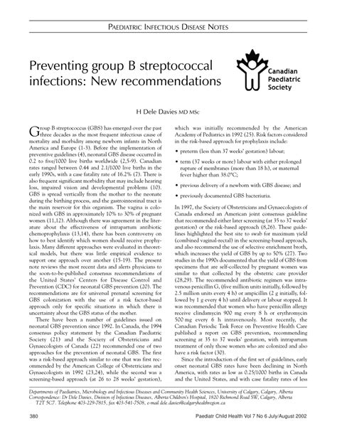 (PDF) Preventing Group B Streptococcal Infections: New Recommendations