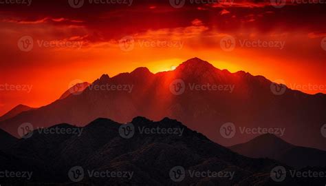 Mountain range silhouette back lit by majestic sunset sky generated by ...