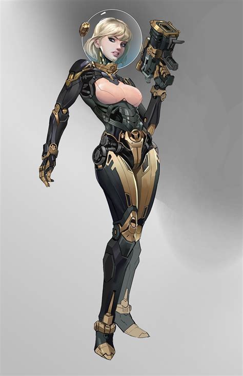 ArtStation - 机器人妹子, jie zhou | Sci fi concept art, Cyberpunk girl, Female character design