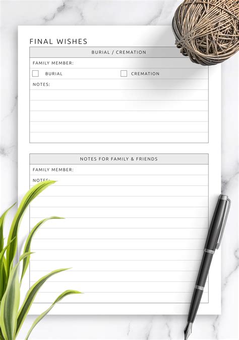 Download Printable Final Wishes Template with Notes PDF