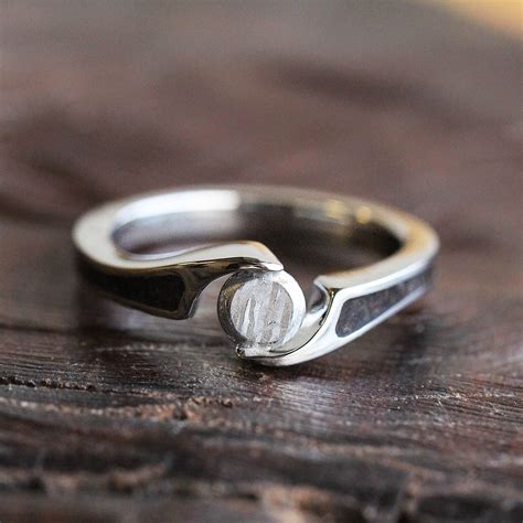 Meteorite Stone Engagement Ring With Dinosaur Bone Inlay | Meteorite engagement ring, Titanium ...