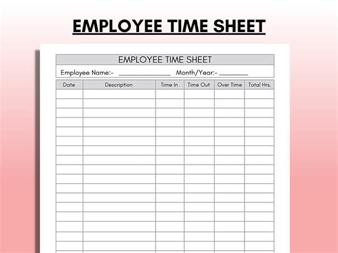 Employee Time Sheet, Time Card Template, Work Schedule Employee Timekeeping Sheet, Employee ...