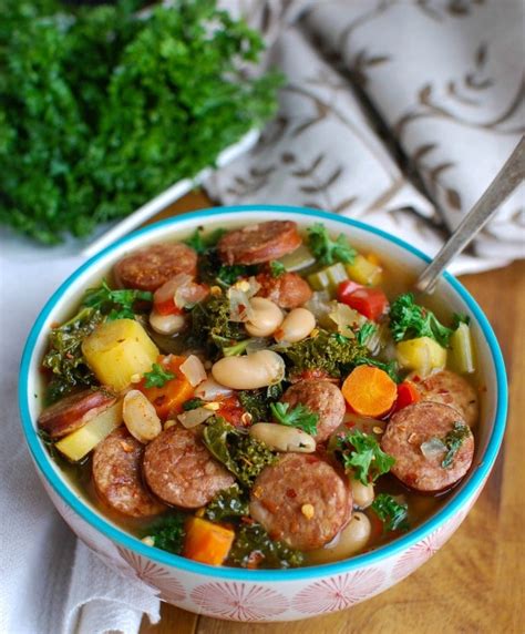 Slow Cooker Sausage Kale White Bean Soup - A Cedar Spoon