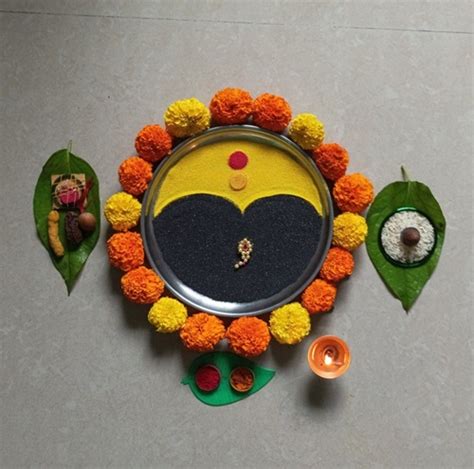 30 Easy Navratri Rangoli Designs With Flowers • India Gardening