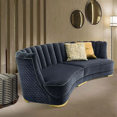 102.4" Blue Velvet Upholstered Sofa Sectional Sofa in Gold Base-Homary ...