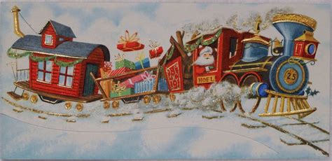 690 50s Unused Santa Railroad Train Vintage Christmas Greeting Card ...