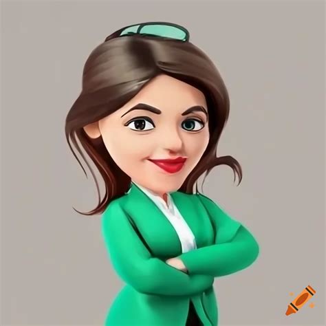 Cartoon office lady, business lady in green suit, smiling, standin ...