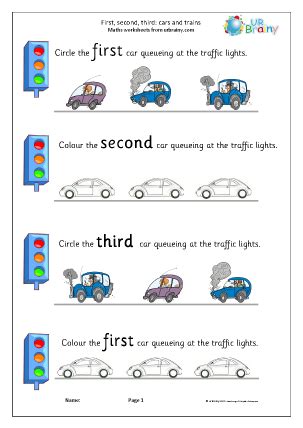 First second and third: cars - Ordering Numbers Maths Worksheets for Later Reception (age 4-5 ...