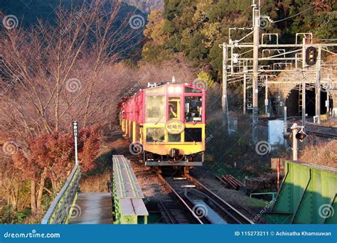 Classic Train on Autumn at Kameoka Torokko Station it is the Sagano Romantic Train. Editorial ...