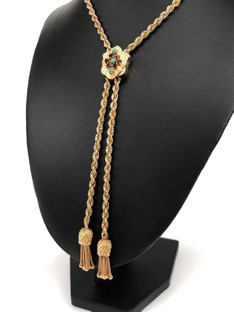 Lot - Antique 14k Yellow Solid Gold Slide Tassel Necklace 61 Grams!