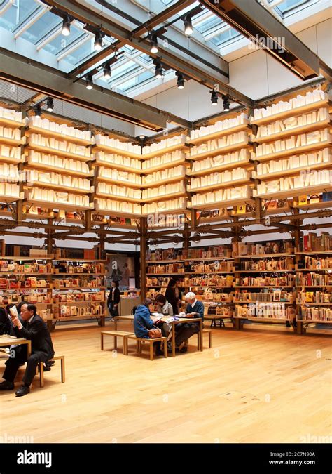 Ginza, Tokyo, Japan - 20 March 2018: Japanese bookstore Tsutaya located in the shopping mall ...