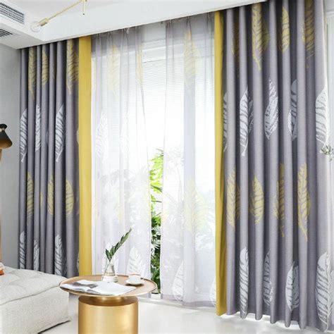 Nordic Curtains For Living Room and Bedroom Big Leaves Blue Yellow Grey ...