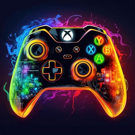 Um controle de xbox com luzes neon e um controle no centro. | Foto Premium