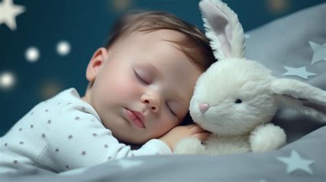 Premium AI Image | Cute little baby sleeping in bed with toy bunny