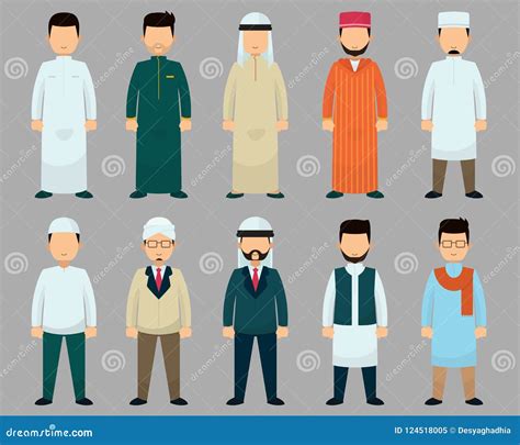 Muslim With Diverse Clothes Styles, Man Icons Wearing Islamic Culture Outfit - Vector ...