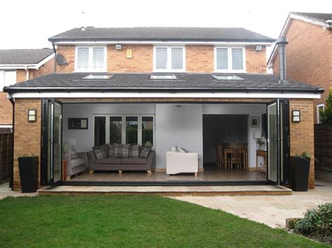 Rear elevations - bi-fold doors open. | House extension plans, House extension design, House ...