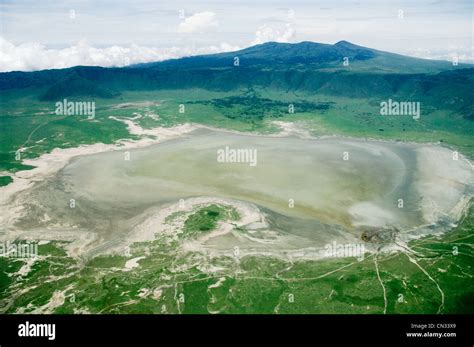 Ngorongoro crater with Lake Magadi in rainy season, aerial view, Arusha ...