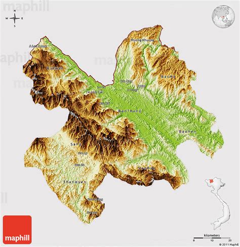 Physical 3D Map of Lao Cai, cropped outside