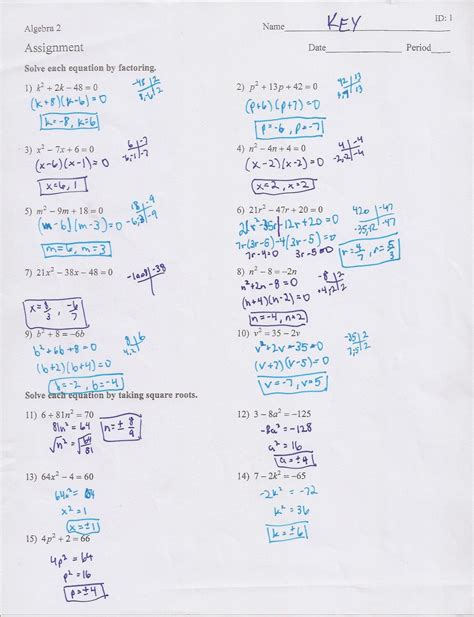 Quadratic Equations Worksheet With Answers