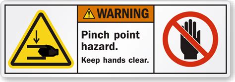 Warning Pinch Point Hazard Keep Hands Clear Label, SKU: LB-2430