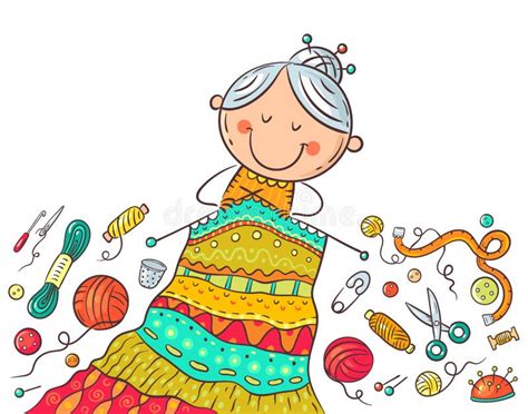 Granny Knitting, Crafting or Handmade Concept, Cartoon Illustration ...