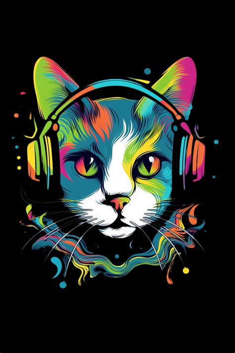 cat wearing headphones, cat, headphones, music, colorful, colourful Cat ...