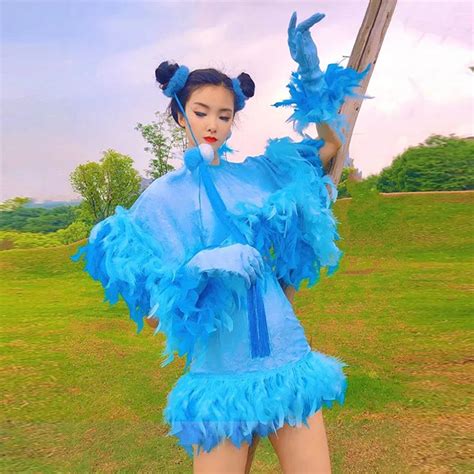 Blue-Feather-Singer-Dancer-Stage-Costume-Jazz-Dancing-Performance ...